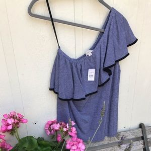 Ann Taylor Black/White Stripe Over Shoulder Top M